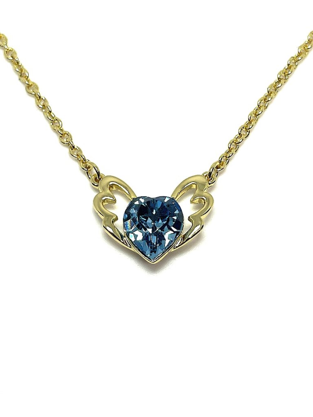 Heart Wing Gold Plated Necklace, made with Crystals by Swarovski, 17"